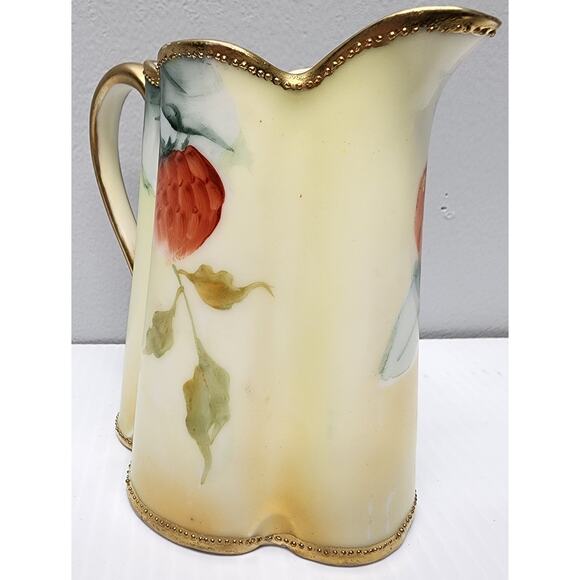 Antique Nippon Hand Painted Pitcher Gold Trim Leaf Mark Japan 4" Floral Berry - Picture 6 of 13